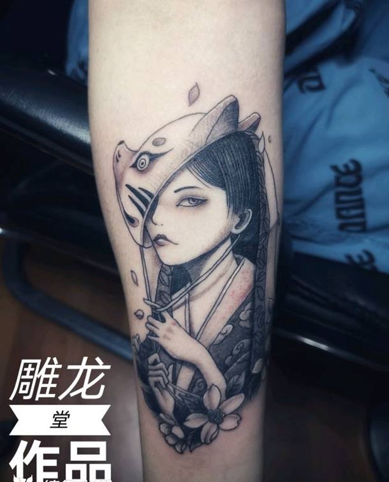 艺姬纹身图片_手臂新传统纹身图案