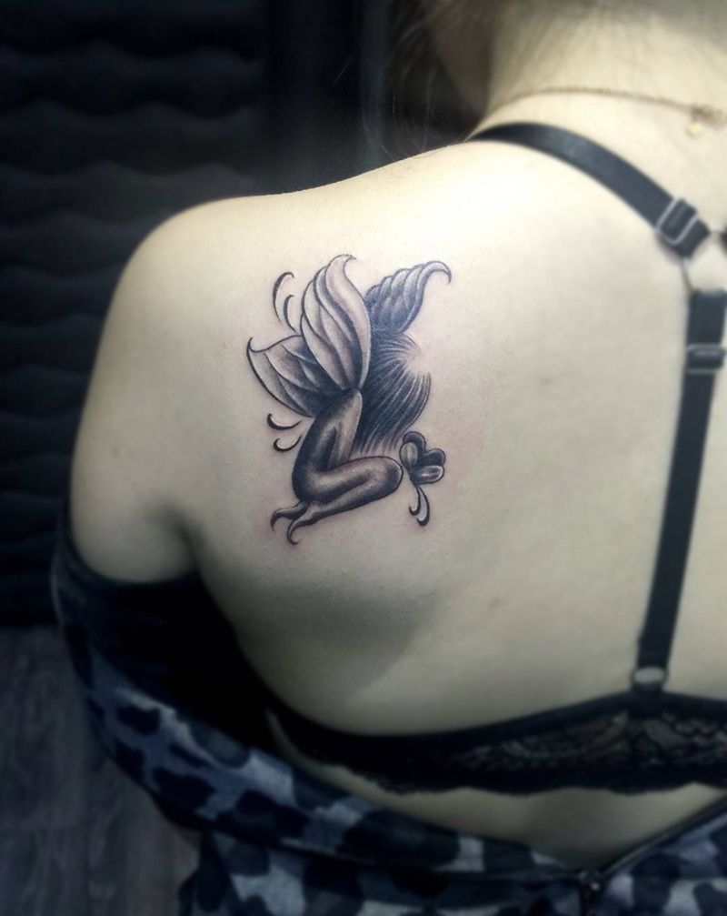 小精灵纹身图片_成品背部清新纹身图案