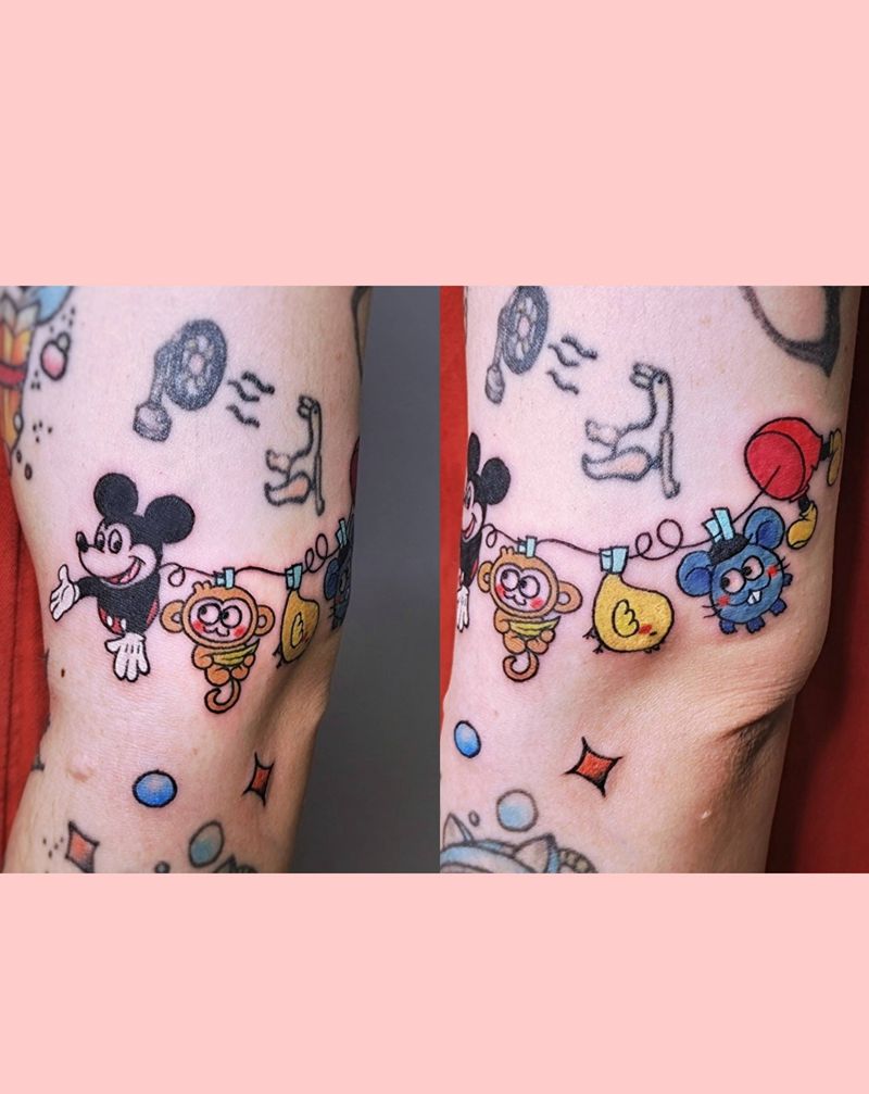 卡通半臂环纹身图片_手臂Old School米老鼠猴鸡纹身图案