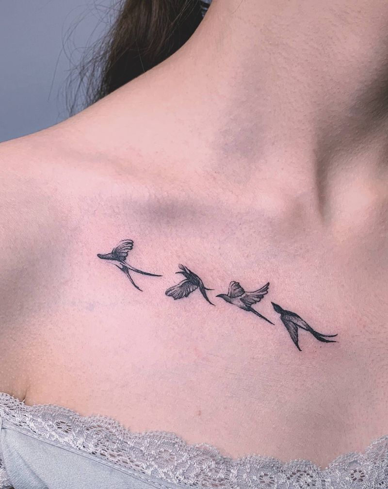 飞鸟纹身图片_肩部鸟小清新纹身图案