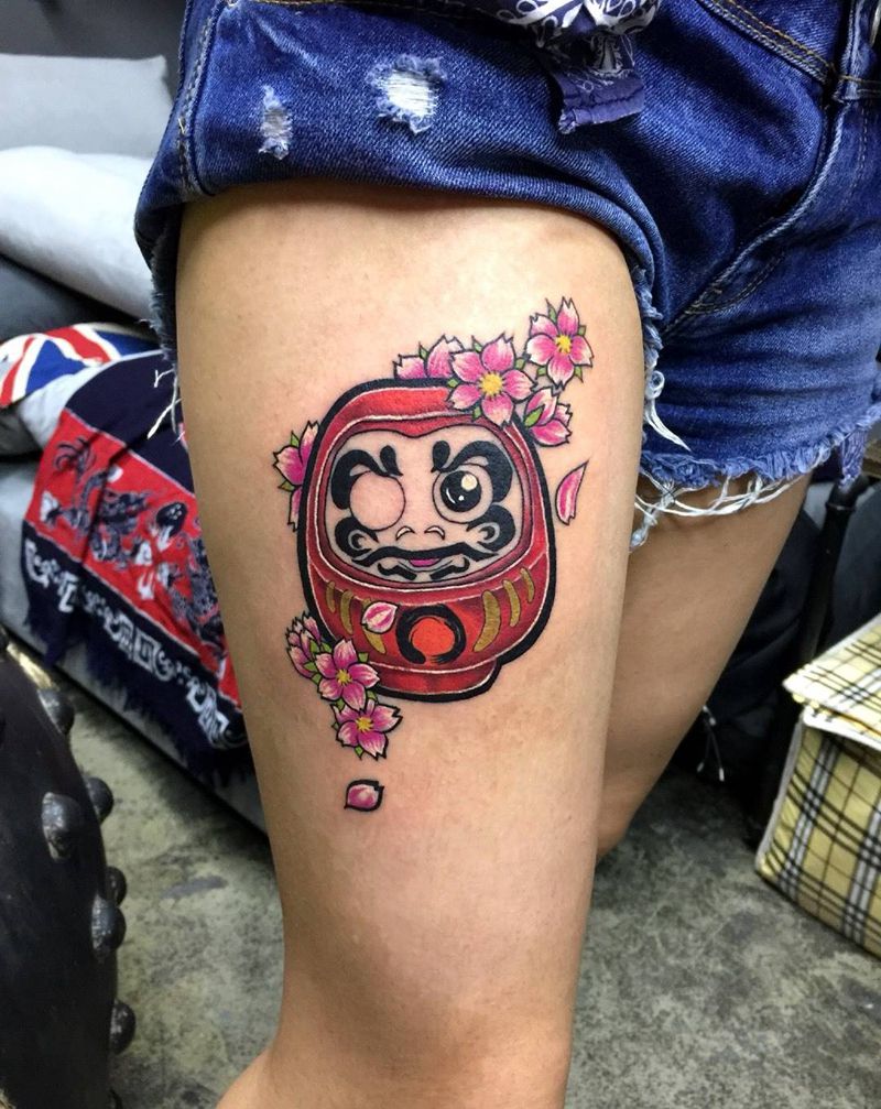 达摩纹身图片_成品腿部传统宗教纹身图案