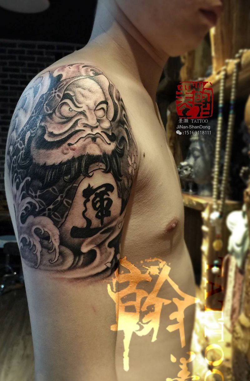 达摩纹身图片_成品手臂传统宗教纹身图案