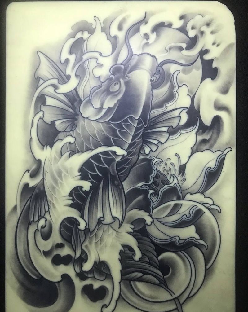 鱼纹身图片_背部腿部新传统纹身图案