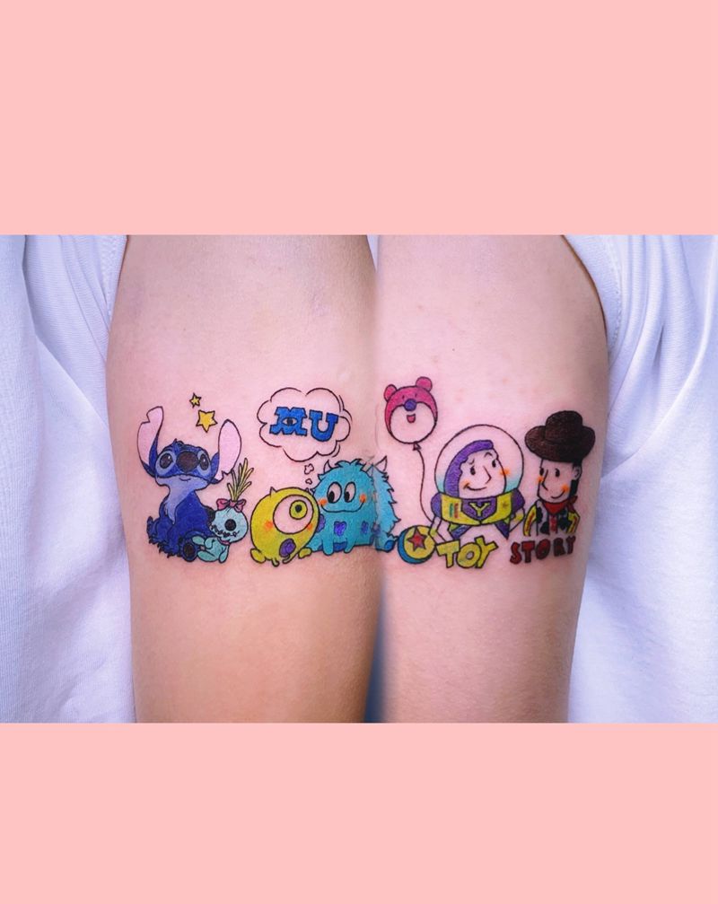 迪士尼可爱玩意儿纹身图片_手臂Old School史迪仔玩具总动员怪物大学纹身图案