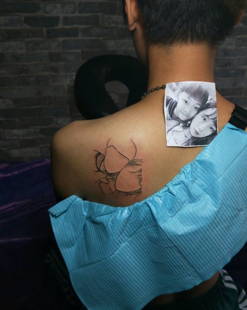 简笔头像纹身图片_肩部纹身图案