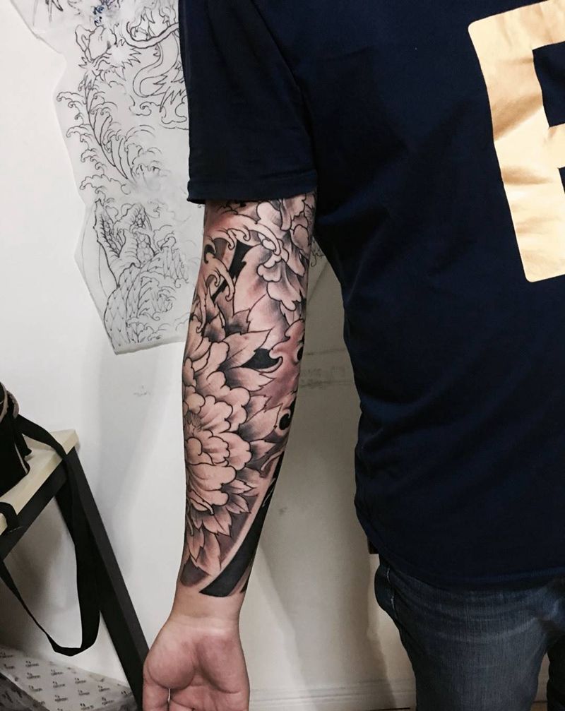 牡丹浪花纹身图片