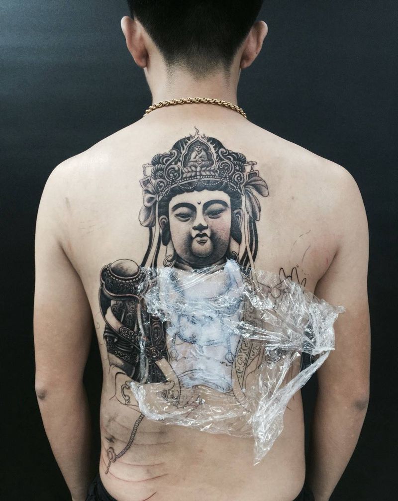 普贤菩萨纹身图片_成品背部传统宗教纹身图案
