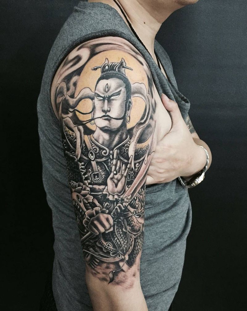 二郎神纹身图片_成品手臂传统人物二郎神纹身图案