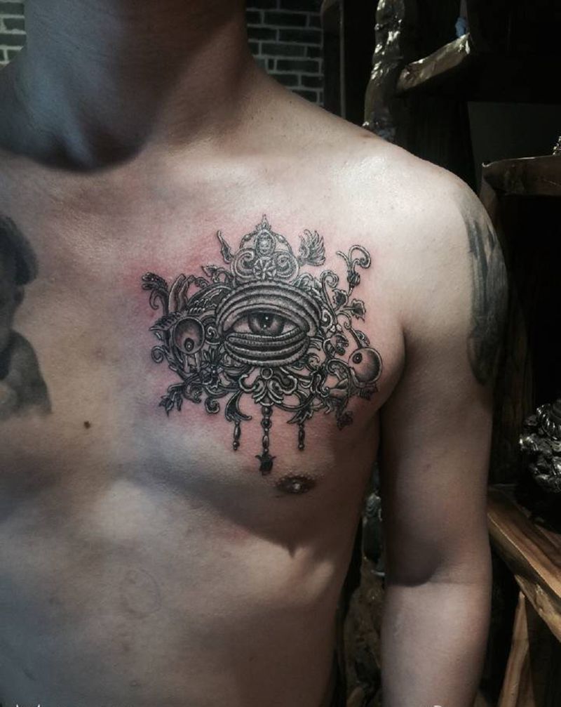 神秘纹身图片_成品欧美胸部宗教纹身图案