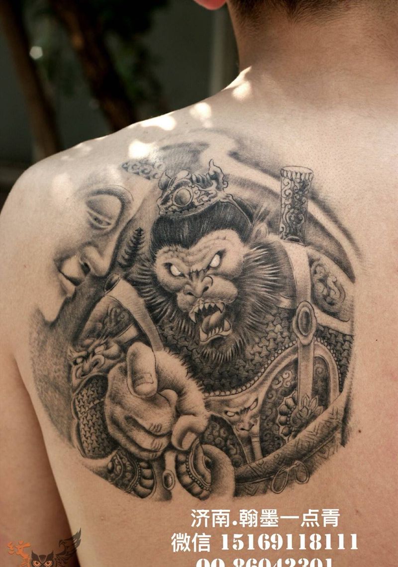 猴子…纹身图片_成品肩部传统鬼神纹身图案