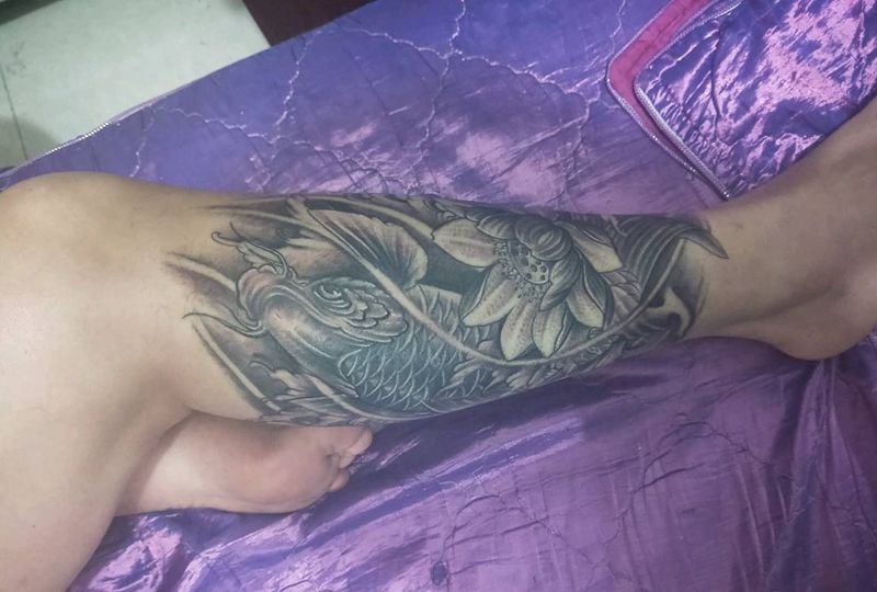 小腿继续！纹身图片_腿部传统动物手稿纹身图案