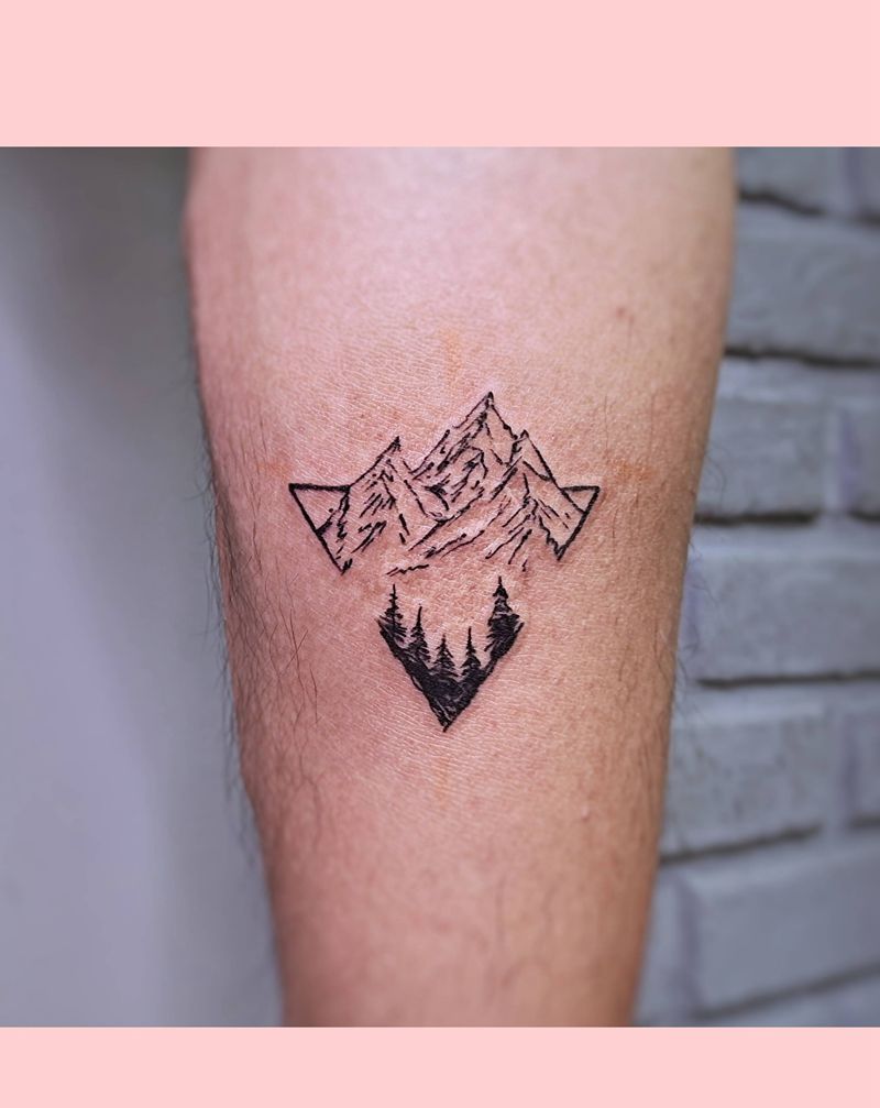 山纹身图片_腿部几何遮盖山纹身图案