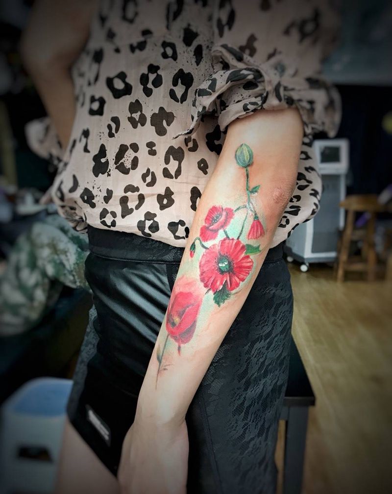 罂粟遮盖伤疤纹身图片