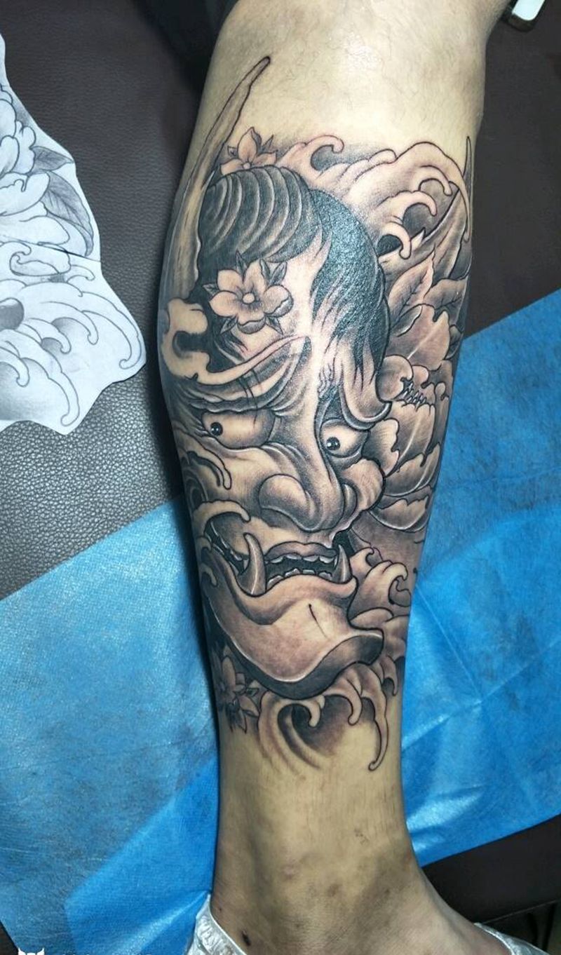 小腿般若纹身图片