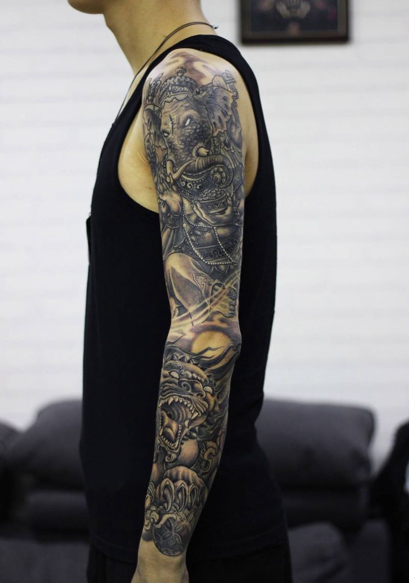 ……纹身图片_成品手臂传统宗教纹身图案