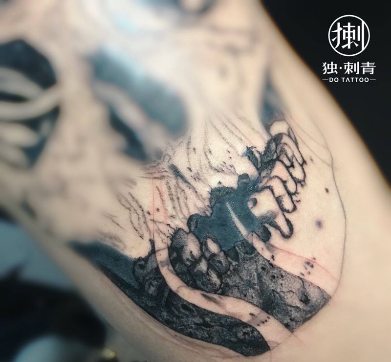 骷髅纹身图片_腿部欧美写实纹身图案