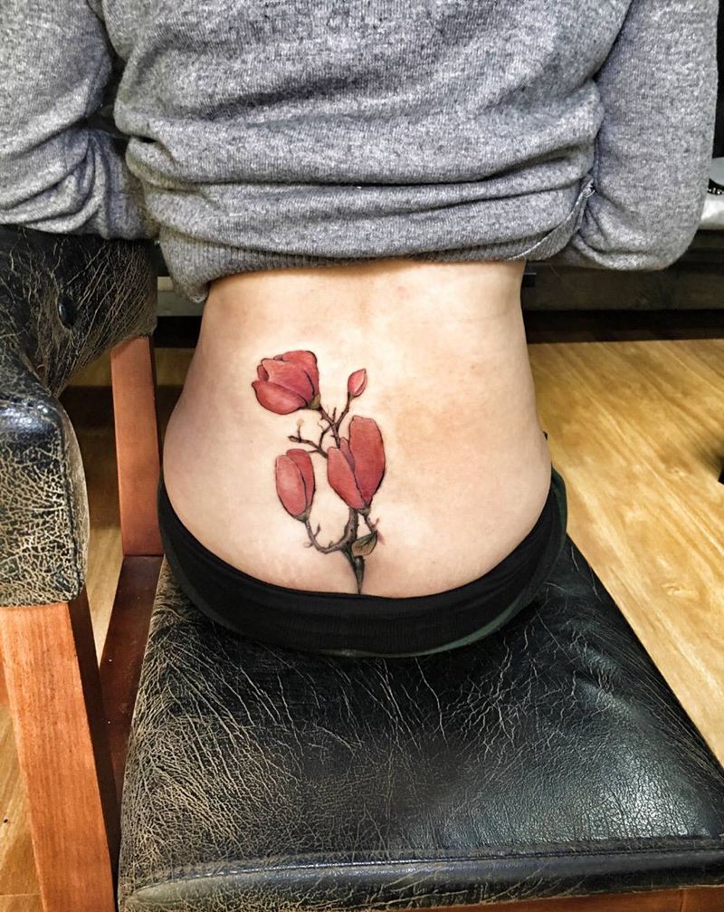 木棉花纹身图片_成品传统欧美植物原创肩部腰部腹部背部腿部纹身图案