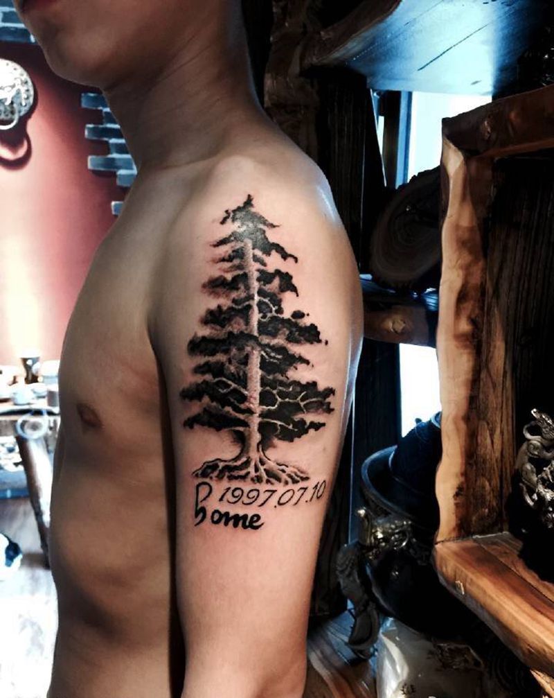 树纹身图片_成品手臂清新植物纹身图案