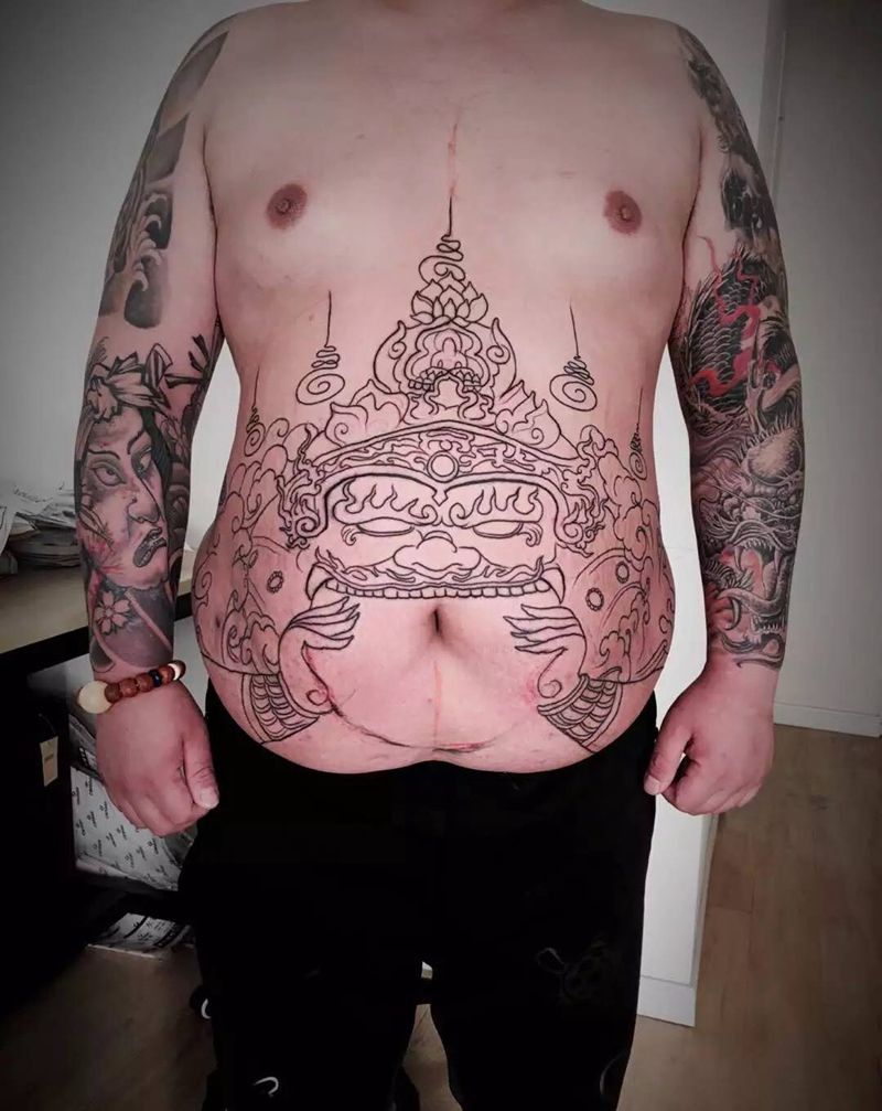 通体之路 腹部拉胡天神纹身图片