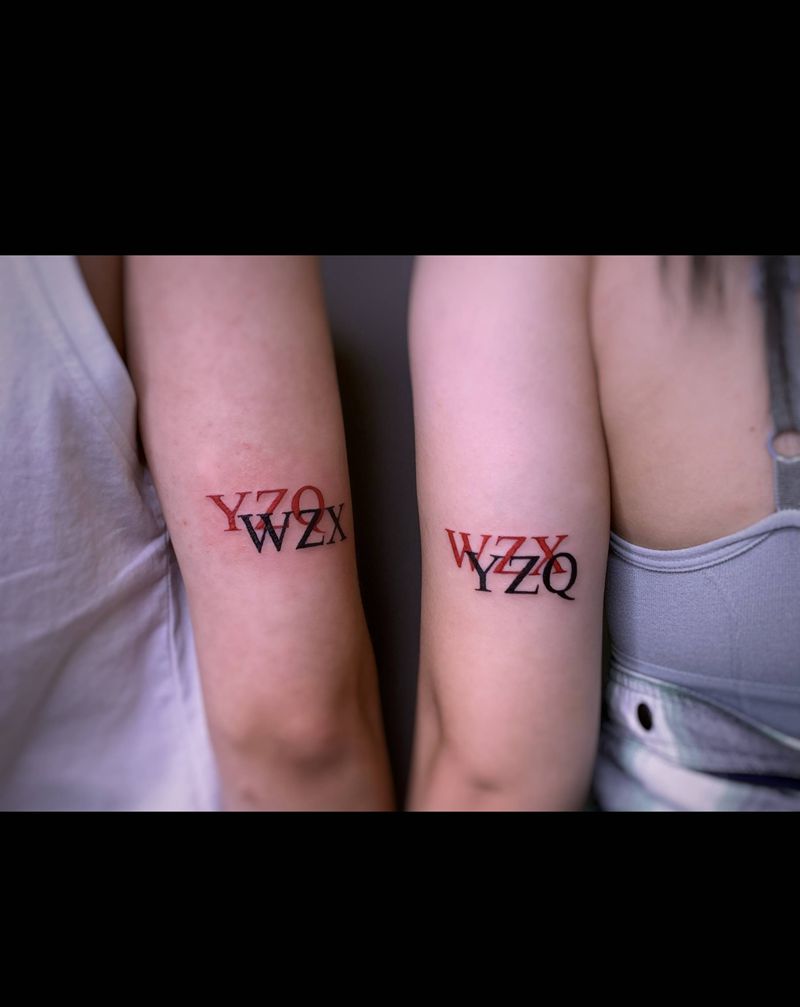 情侣纹身图片_手臂花体字情侣纹身图案