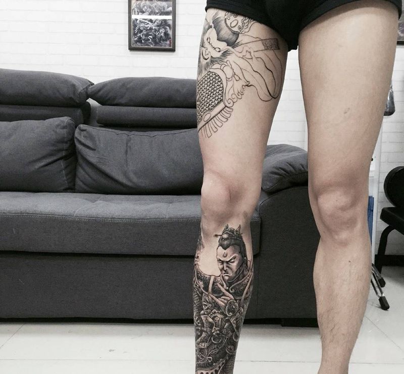 花腿纹身图片_腿部传统宗教纹身图案