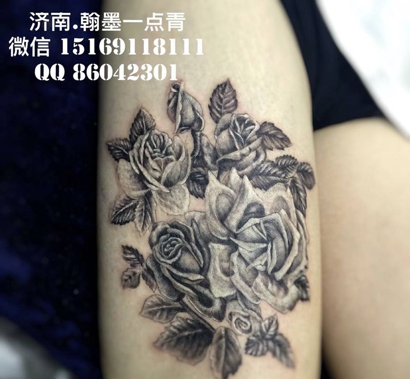 小花纹身图片_腿部清新植物纹身图案