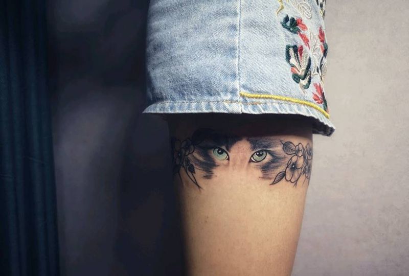 腿环纹身图片_腿部新传统花纹身图案