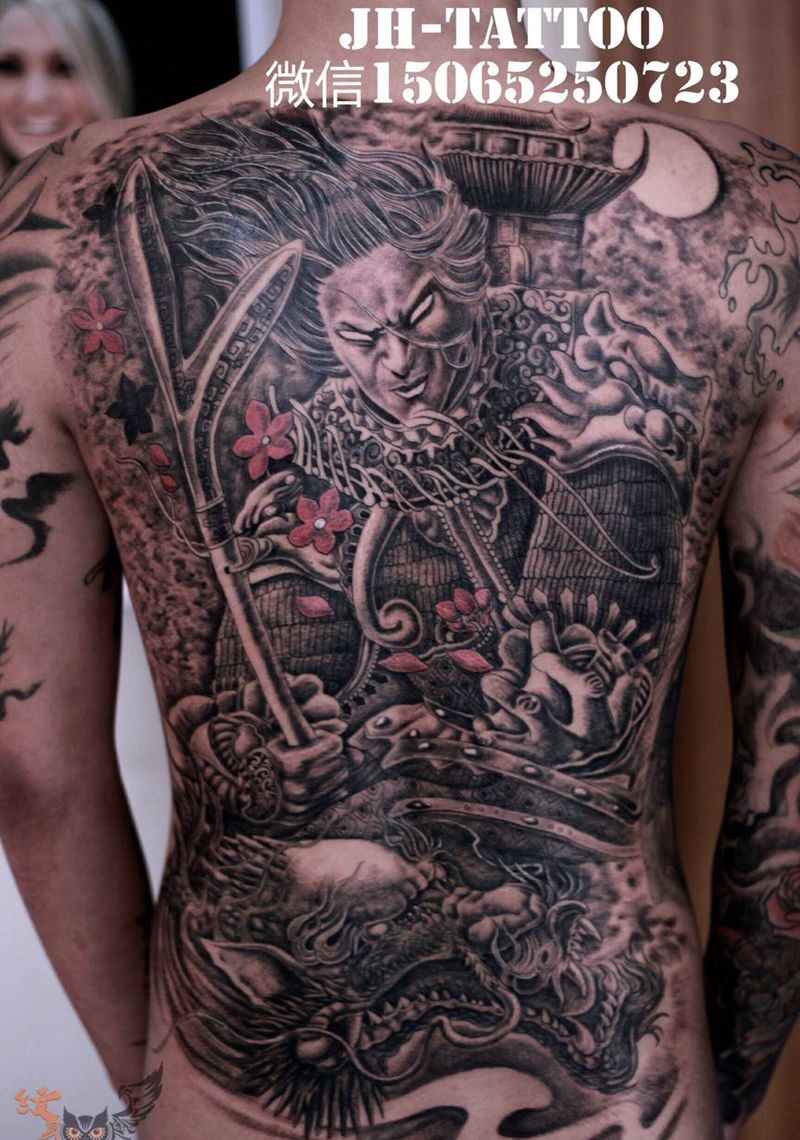 汉朝骠骑大将军霍去病纹身图片_背部成品传统人物纹身图案