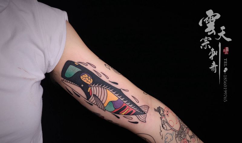 鲸鱼和伞纹身图片