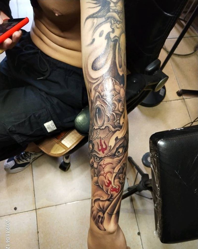 象神纹身图片_手臂新传统纹身图案