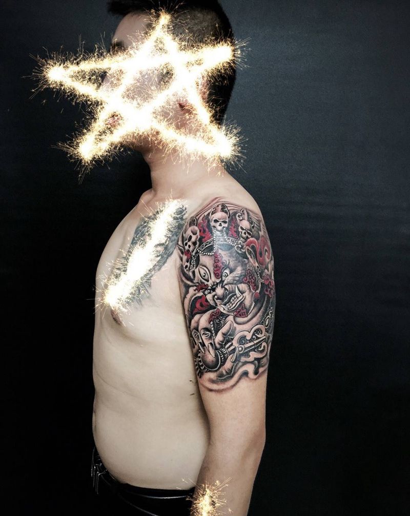 大黑天护法纹身图片_手臂传统人物纹身图案