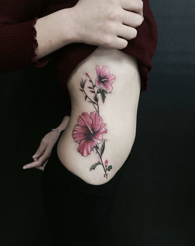 花纹身图片_成品腰部清新植物花纹身图案