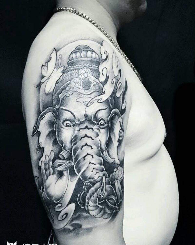 大臂象神纹身图片_手部传统培训成品纹身图案