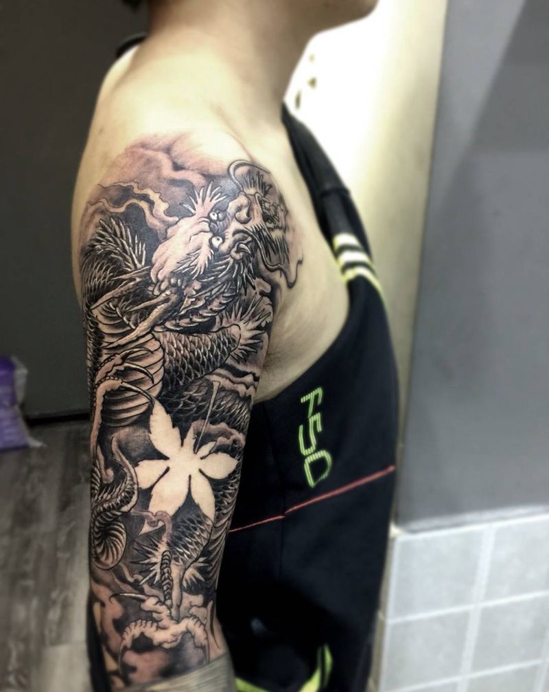 龙纹身图片_手臂成品传统纹身图案