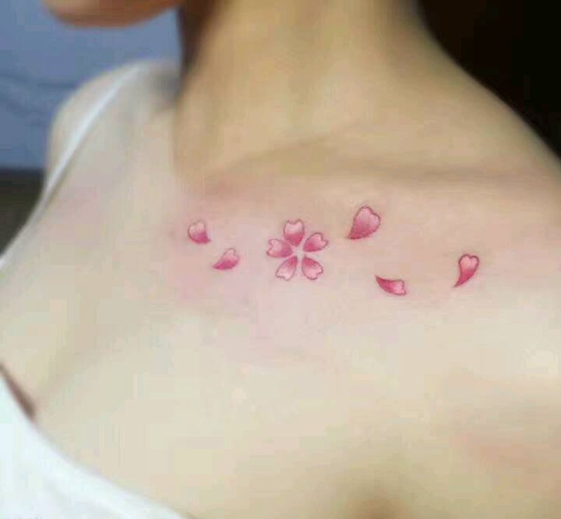 樱花纹身图片_肩部胸部手臂清新植物图腾培训成品纹身图案