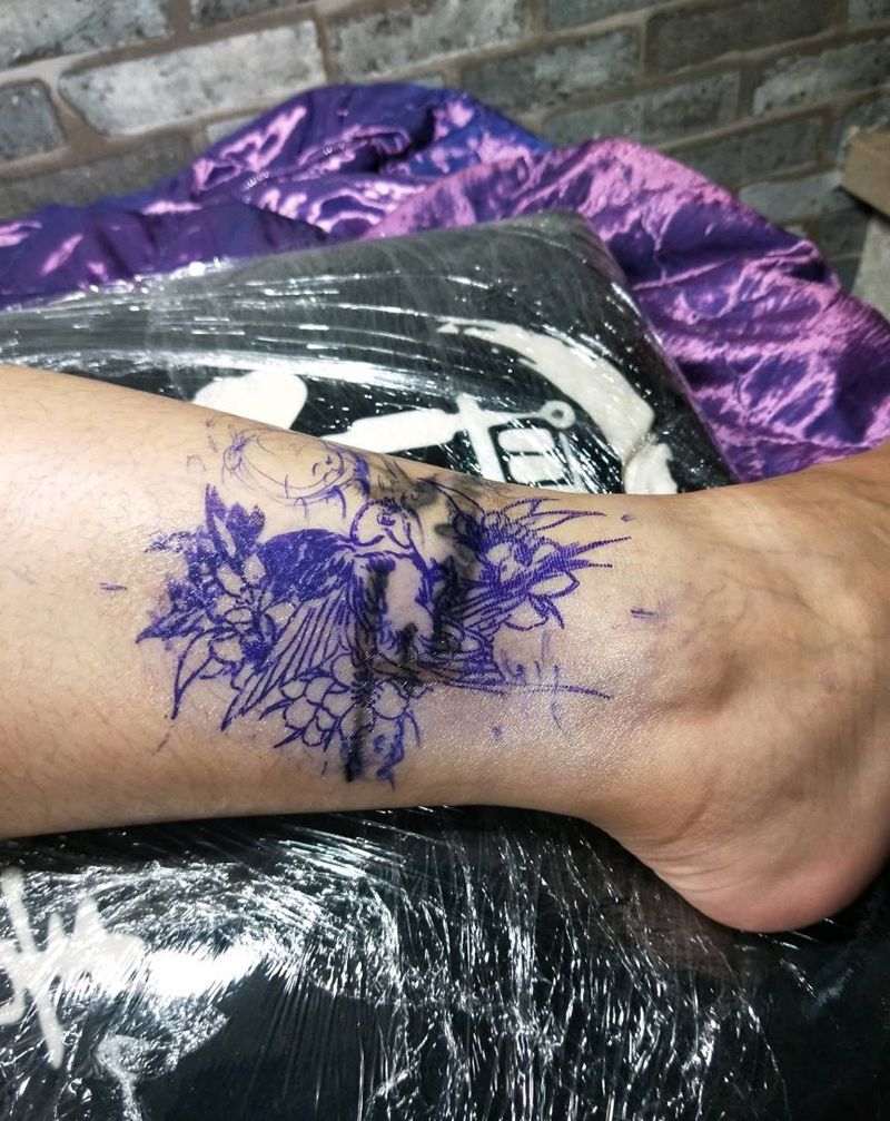 遮盖纹身图片_腿部老传统纹身图案