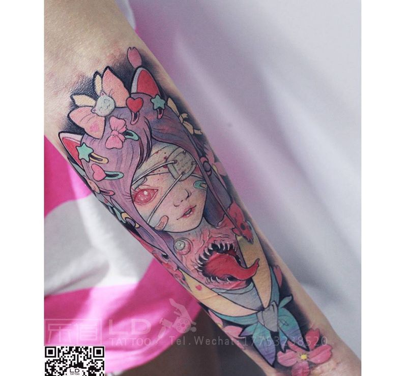 恢复后纹身图片_成品欧美写实肖像人物青岛乐道刺青培训手臂手部纹身图案