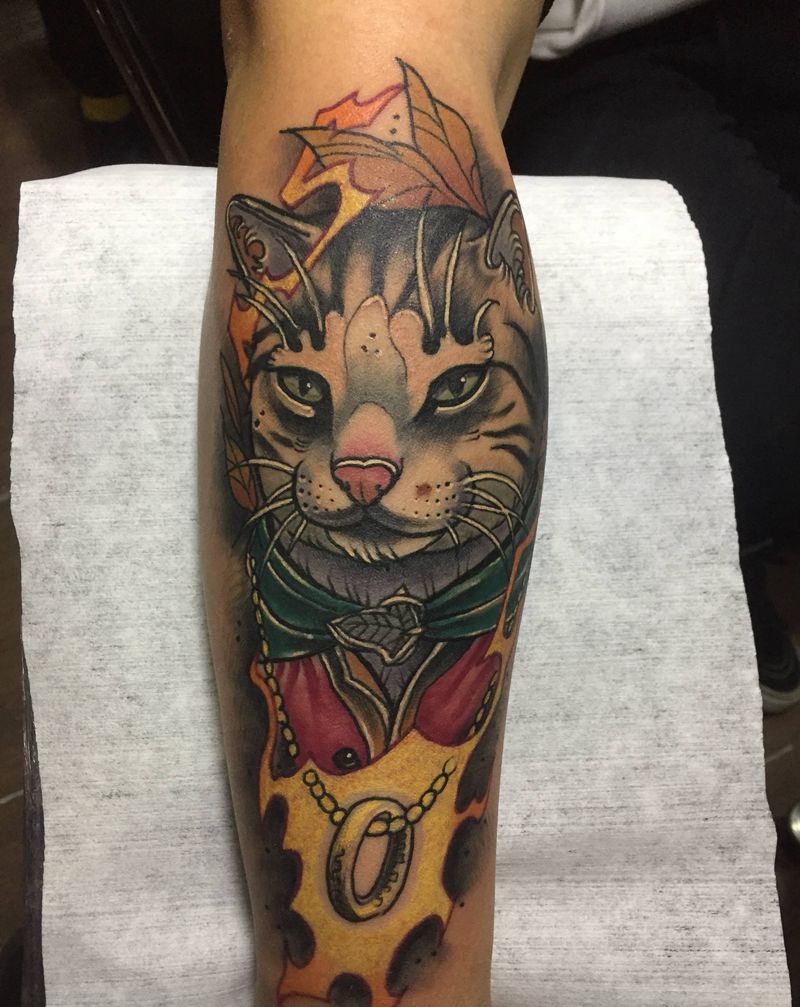 发财猫纹身图片_手臂Old School纹身图案