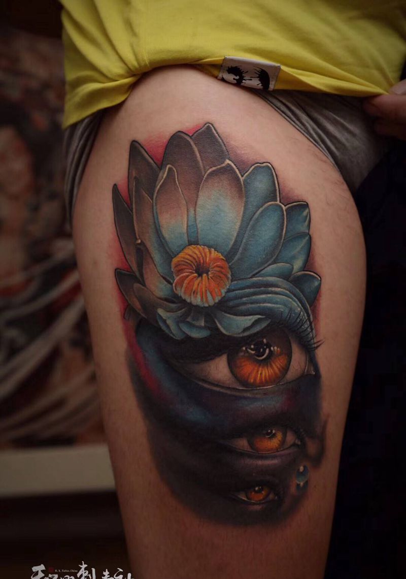 ❀《多目盛开》❀纹身图片_腿部脚部新传统眼纹身图案