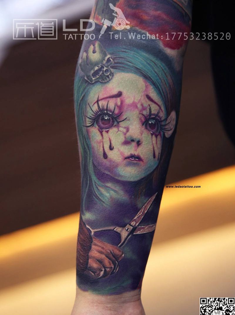 乐道欧美写实叠彩纹身图片_成品手稿手臂肖像欧美写实人物山东青岛乐道刺青纹身图案
