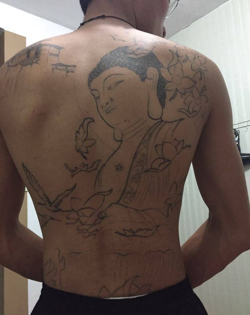 问佛 线条恢复后。回去纹身图片