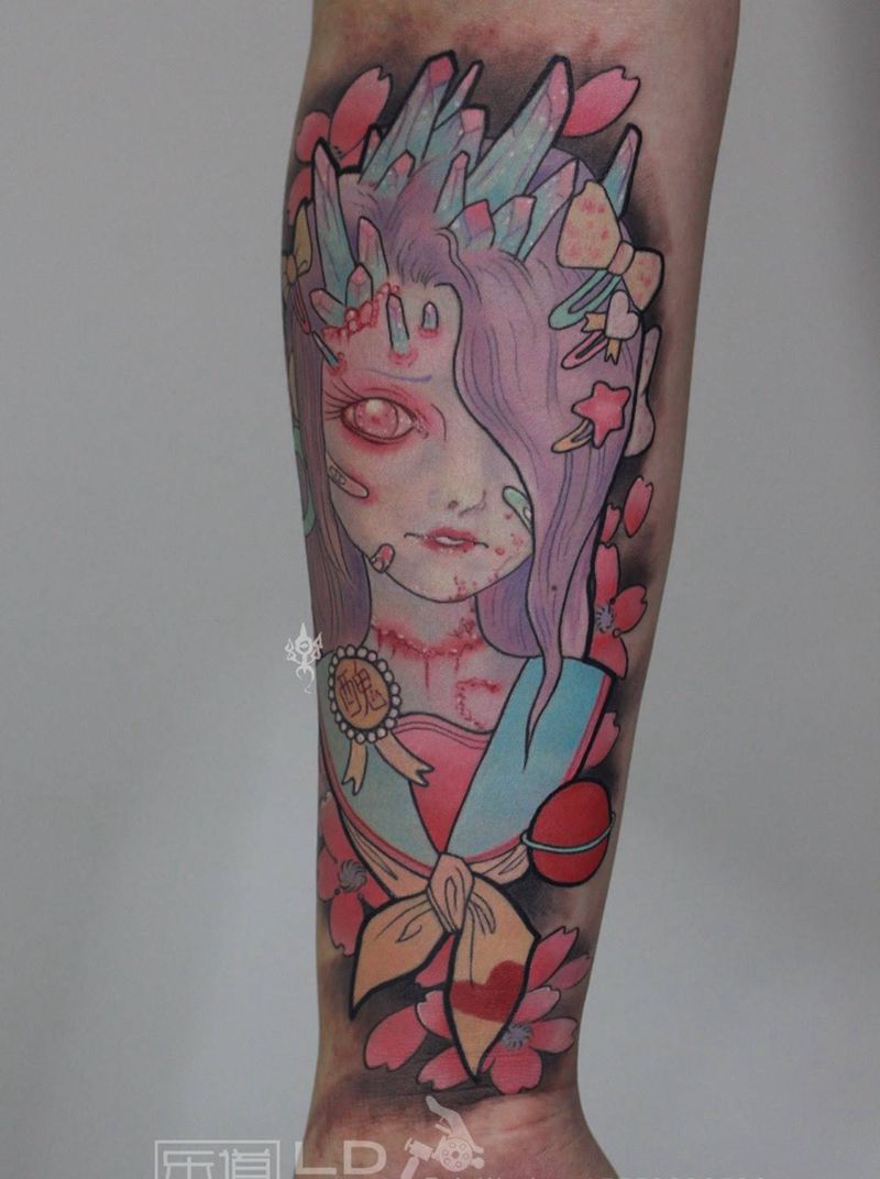 乐道纹身图片_成品手臂欧美肖像人物原创山东青岛培训乐道刺青纹身图案