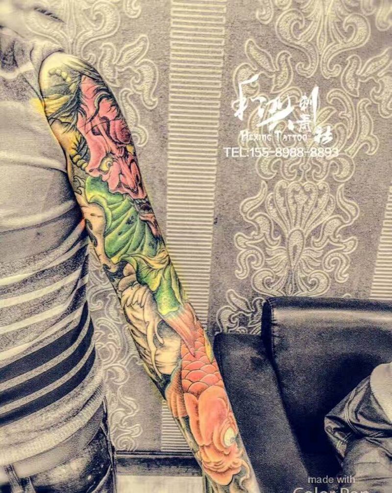 传统风格花臂（重彩）纹身图片_手臂传统人物宗教原创成品纹身图案