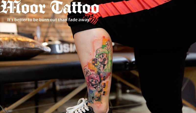 超级玛丽遮盖纹身图片