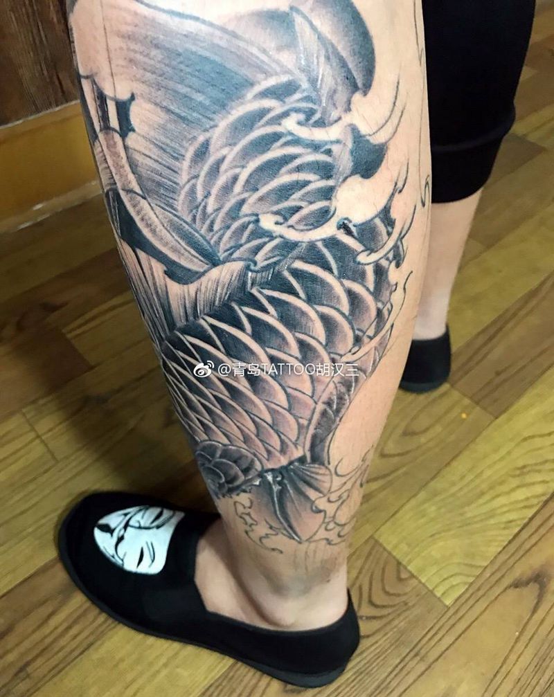 鲤鱼般若包小腿，下次继续纹身图片
