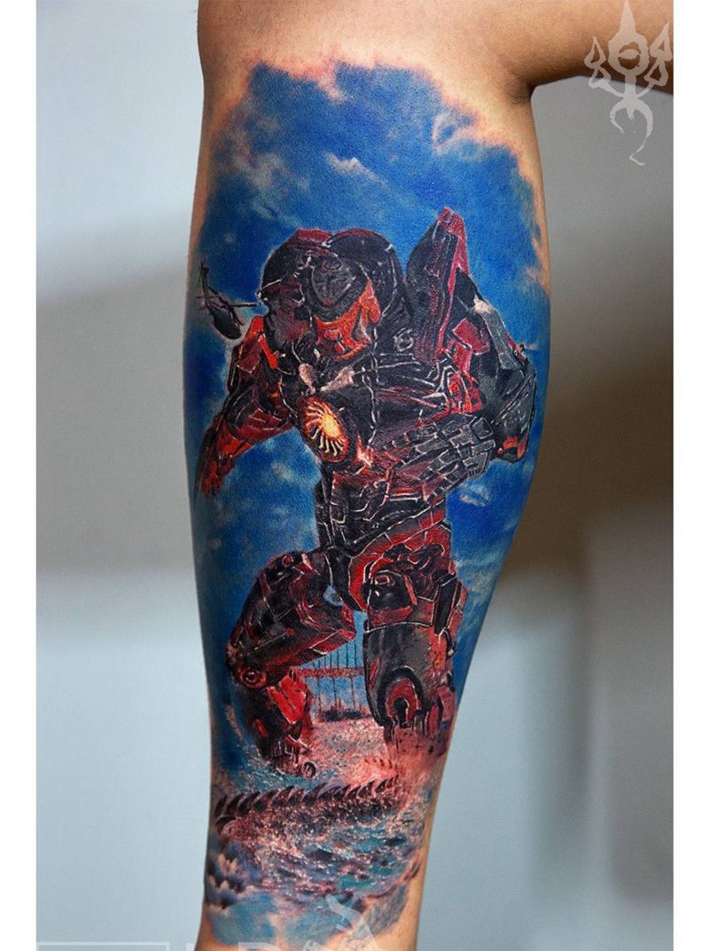 环太平洋包腿纹身图片_成品手稿手臂腿部背部欧美写实肖像人物青岛纹身图案