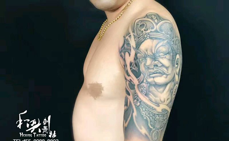 多闻天王纹身图片_手臂传统人物鬼神成品纹身图案