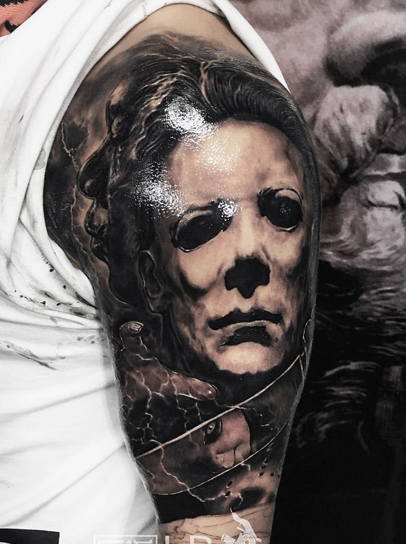 乐道欧美写实纹身图片_成品手臂欧美写实肖像人物原创青岛乐道刺青培训纹身图案