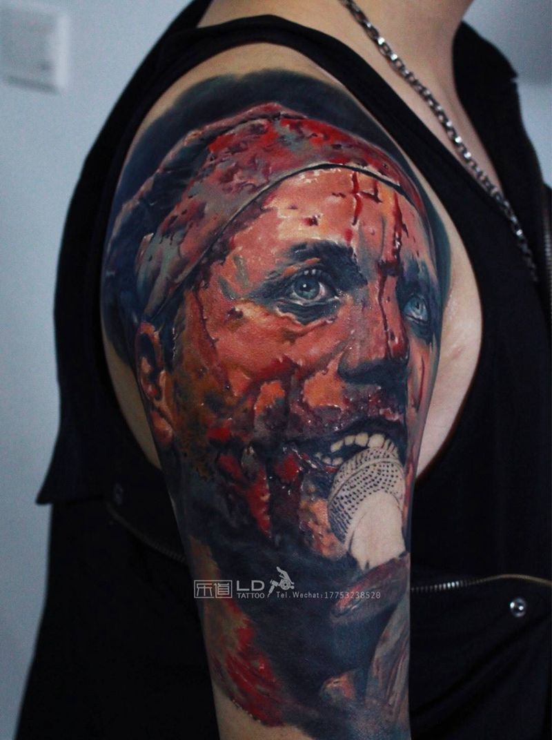 乐道欧美叠彩纹身图片_成品肖像写实欧美手臂人物原创培训乐道刺青手部纹身图案