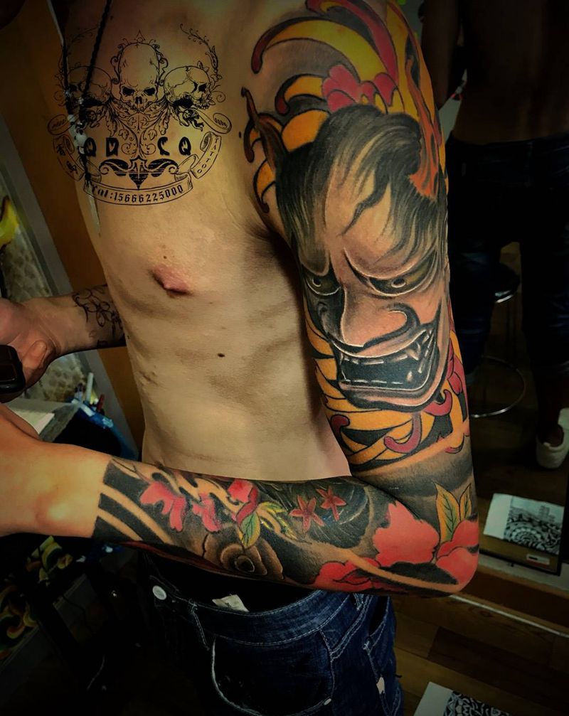 般若花臂纹身图片